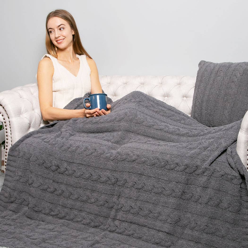 Braided Cable Knit Luxury Soft Throw Blanket - HER Home Design Boutique